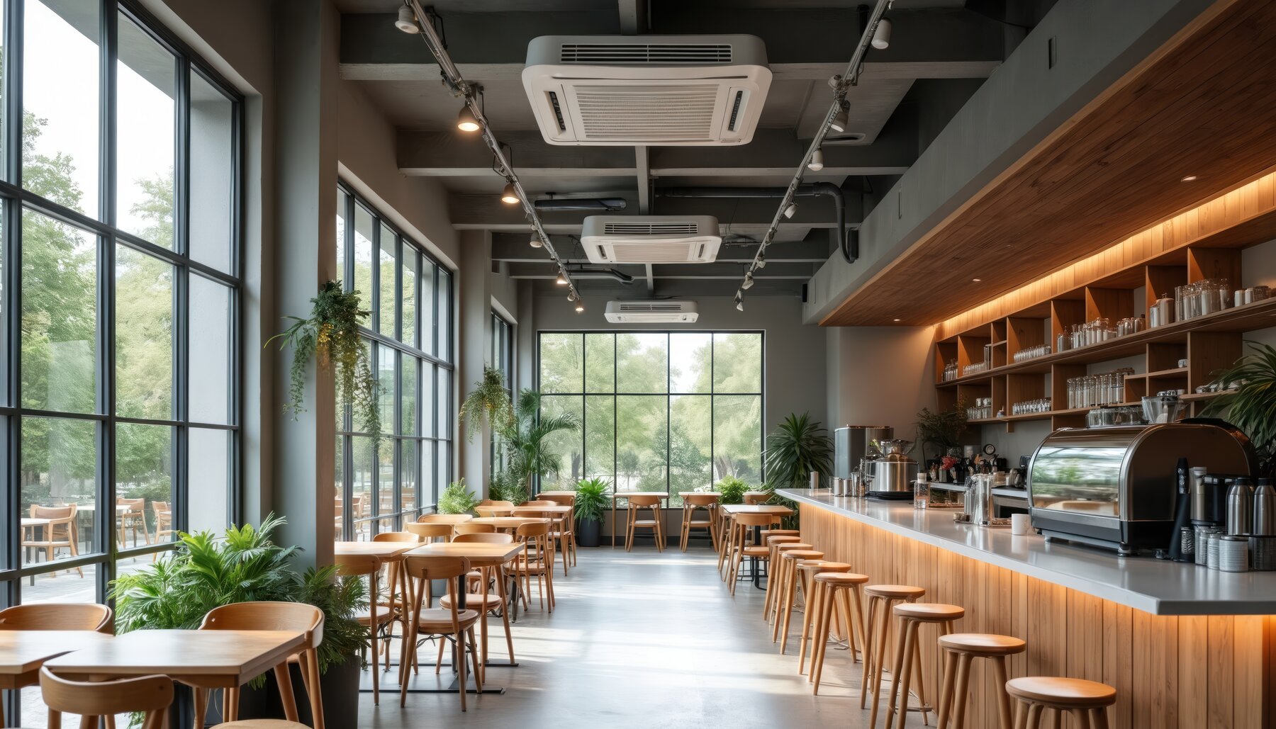 Modernes Restaurant mit Decken-Kassettenklimaanlage